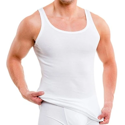 Abbildung von HERMKO 3000 5er Pack Herren Tank Top Classic Unterhemd gekämmte Feinripp Bio Baumwolle (glatt), Größe:D 6 = EU L, Farbe:weiß