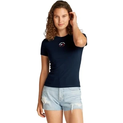 Abbildung von Tommy Jeans SLIM Essential LOGO TEE Tshirt print, Damen, Größe: 38, Dark night navy