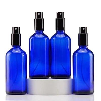Abbildung von YIZHAO Blau Sprühflasche Glas 100ml, Klein mit [Zerstäuber], für Ätherisches Öle,Kosmetik, Apotheker, Reinigung,Aromatherapie, Massage, Haare 4Pcs