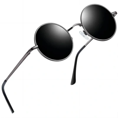 Abbildung von Joopin Sonnenbrille Rund Herren Retro Schwarz Hippie Damen Polarisiert UV400 Schutz (Grau Schwarz)