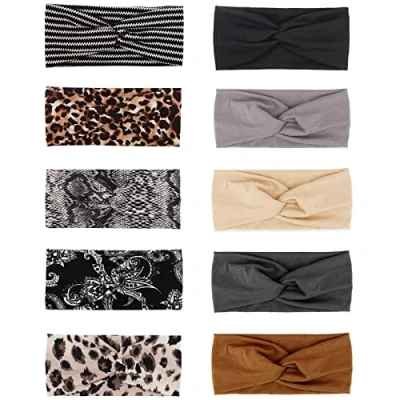 Abbildung von DRESHOW 10 Stück Damen Boho Stirnband Kopfband Haarband Gedruckt Stirnbänder Knoten Verdrehtes Elastische Kopf Wickeln Niedlich Haarschmuck für Mädchen