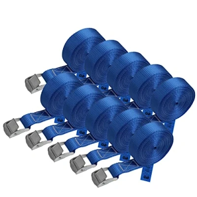 Abbildung von Zurrgurt Spanngurt Befestigungsgurt Klemmverschluss belastbar bis 250 kg DIN EN 12195 2 Befestigungsriemen blau Verschiedene Längen Stückzahlen, 10er Pack 2.5 cm x 6 m