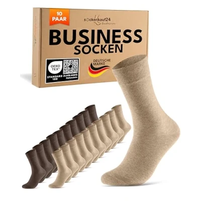 Abbildung von 10 Paar Premium Socken Herren Damen Baumwolle Komfortbund ohne Naht 70101T (Sand Braun 43 46)