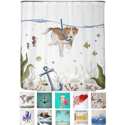 Abbildung von arteneur® Tauchender Hund Anti Schimmel Duschvorhang 180x200 Recycelt mit Öko Tex Standard 100 Beschwerter Saum, Blickdicht, Wasserdicht, Waschbar, 12 Ringe &amp; E Book