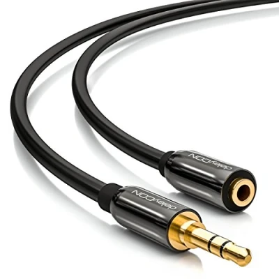 Abbildung von deleyCON 1m Stereo Audio Klinken Verlängerungskabel 3,5mm Buchse zu Stecker AUX Kabel Metallstecker Schwarz