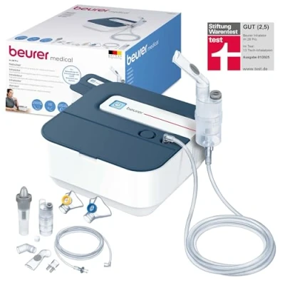 Abbildung von Beurer IH 28 Pro Inhalator, Verneblerset mit hochwertigen Silikonmasken &amp; Nasendusche, hohe Vernebelungsleistung, Inhalationsgerät zur Atemwegstherapie, für Kinder Erwachsene