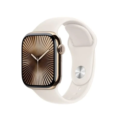 Abbildung von Apple Watch Series 10 4G 42mm Gold Titanium (Beiges Gumiarmband M/L)