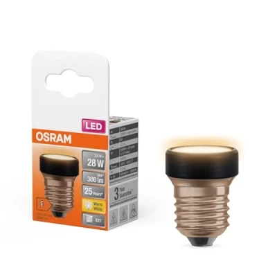 Abbildung von OSRAM LED Star Flat mit 3.5 W (wie 28W), 300lm/2700K, 827 warmweiß, frosted, Kunststoff in Schwarz, E27 Schraubgewinde, nicht dimmbar, 35 mm Durchmesser, 1er Pack