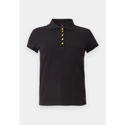 Abbildung von Tommy Hilfiger GOLD Button SLIM POLO Poloshirt, Damen, Größe: XXS, Black