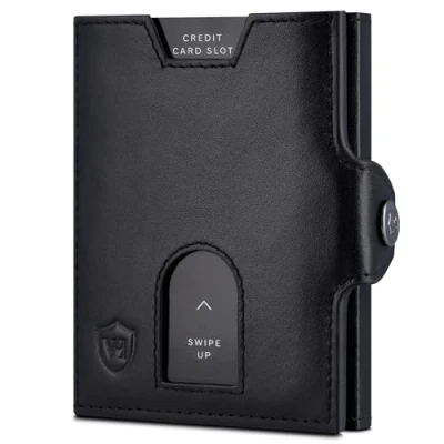 Abbildung von VON HEESEN Slim Wallet mit RFID Schutz Geldbörse Herren klein Mini Geldbeutel Damen Portmonee Kartenetui Echtleder Karten Portemonnaie Leder Kreditkartenetui Schwarz Glatt