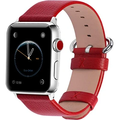 Abbildung von Fullmosa kompatibel mit Apple Watch 9 8 7 Armband 45mm, SE Series 6/5/4 44mm,Series 3/2/1 42mm, Ultra2/Ultra 49mm, Leder Ersatzarmband für iwatch Band, Rot