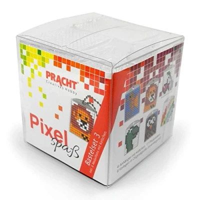 Abbildung von Pracht Creatives Hobby Pixel P90010 63501 Spaß Bastelset 3, zur Gestaltung von 6 Schlüsselanhängern (Medaillons) für Kinder, kinderleichtes Stecksystem, ohne Bügeln und Kleben, Steinchen aus Biokunststoff