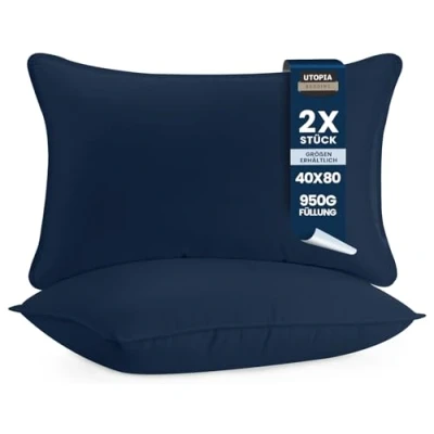 Abbildung von Utopia Bedding KopfKissen (2er Set), 40 x 80 cm Schlafkissen, Atmungsaktiv et Weich Kissen (Marineblau)