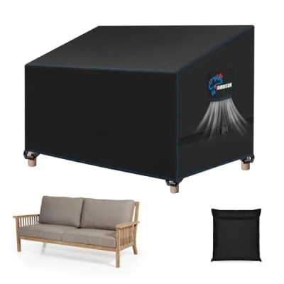 Abbildung von SIRUITON 4 Sitzer Gartenbank Abdeckung mit Belüftungsöffnungen, wasserdicht, winddicht, UV Beständiges, reißfestes Schwerlast 420D Oxford Gewebe Schutzhülle für Gartenbank, Gartensofa(185x69x65/96 cm)