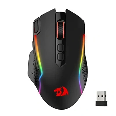Abbildung von Redragon M810 Pro Kabellose Gaming Maus, 10000 DPI Kabelgebundene/Kabellose Gamer Maus mit Schnellfeuertaste, 8 Makrotasten, 45 Stunden Dauerleistung und RGB Hintergrundbeleuchtung für PC/Mac/Laptop
