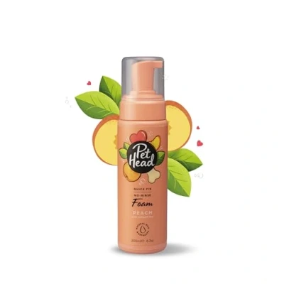 Abbildung von PET HEAD Schaumshampoo ohne Ausspülen für Hunde 200 ml, Quick Fix, Pfirsichduft, Pflegt und beruhigt das Fell Ihres Hundes, Schnell einfach zu bedienen, Hypoallergen, Sanfte Formel Welpen
