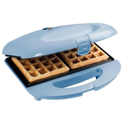 Abbildung von Bestron Brüsseler Waffeleisen im Retro Design, Waffelmaker für 2 belgische Waffeln, mit Antihaftbeschichtung &amp; Backampel, 700 W, Farbe: Blau