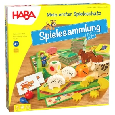 Abbildung von Haba 4278 Mein erster Spieleschatz Die große Spielesammlung, 10 unterhaltsame Brett , Memo und Kartenspiele ab 3 Jahren in einer Packung, Kindgerechtes Spielmaterial aus Holz