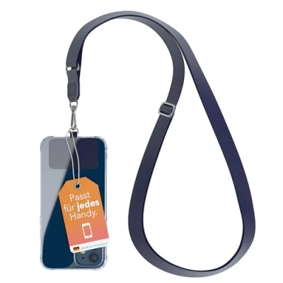 Abbildung von EAZY CASE Universal Handykette zum Umhängen geeignet für alle Smartphones Handyhüllen Kette Blau mit breitem Band Handyband jeder Hülle kombinierbar Smartphonekette in