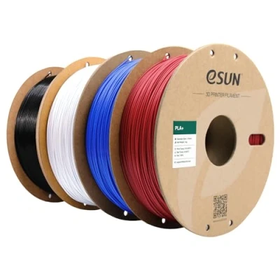 Abbildung von eSUN PLA+ Filament 1.75mm, 3D Drucker PLA Plus, Maßgenauigkeit +/ 0.03mm, 1KG pro Spule, 4 Spulen Druck für Drucker, Feuerrot+Blau+Kaltes Weiß+Schwarz