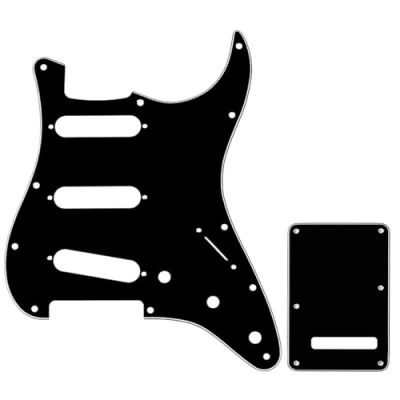 Abbildung von Musiclily SSS Strat Schlagbrett Pickguard und Tremoloabdeckung Back Plate Set für Fender American/Mexican Standard Stratocaster Modern Style E Gitarre, 3 lagig Schwarz