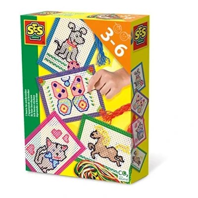 Abbildung von SES Creative 14838 Ich lerne Sticken Kinder Bastelkit Stickgarn und Stickrahmen Stickset für Anfänger