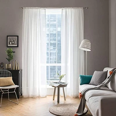 Abbildung von MIULEE 2er Set Voile Vorhang Transparente Gardine aus Polyester Stangendurchzug Transparent Wohnzimmer Luftig Dekoschal für Schlafzimmer Weiß 225 x 140cm (H B), Rod Pocket