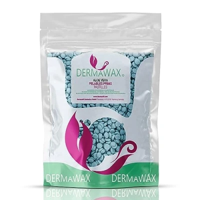 Abbildung von Dermawax 400g Aloe Vera Waxperlen für Haarentfernung Brazilian Waxing, Intimbereich, Beine, Gesicht Enthaarung ohne Wachsstreifen, Sanfte empfindliche Haut (0,4 kg, Vera)