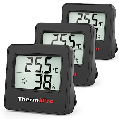 Abbildung von ThermoPro TP157 Mini Hygrometer Thermometer Innen 3er Set 0.5℃ Präzise Raumthermometer Luftfeuchtigkeitsmesser mit Smiley Indikator Ideal für Wohnzimmer, Büro, Garage oder Gewächshaus, Schwarz