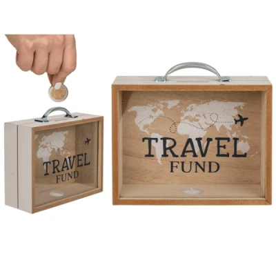 Abbildung von Out of the blue Deko Accessoire/Spardose aus Holz Travel Funds/Größe: 21x16,5x7,5 cm