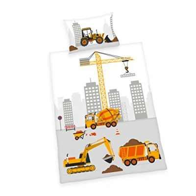 Abbildung von Herding Baby Best Kleinkinder Bettwäsche Set, Jana Baustelle Wendemotiv, Bettbezug 100 x 135 cm, Kopfkissenbezug 40 60 Baumwolle/Renforcé