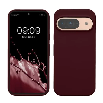 Abbildung von kwmobile Hülle kompatibel mit Google Pixel 9 / Pro Silikon Handy Case Handyhülle weiche Oberfläche kabelloses Laden Bordeaux Violett