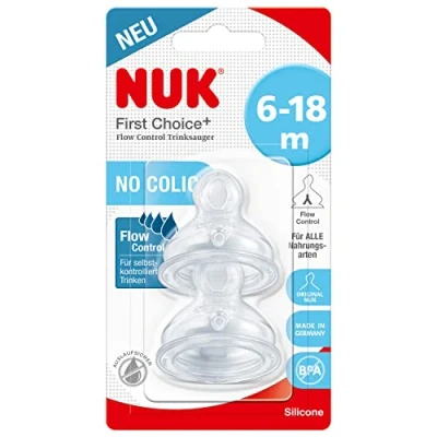 Abbildung von NUK First Choice+ Flow Control Trinksauger für Babyflaschen 618 Monate Anti Colic Ventil BPA frei 2 Stück