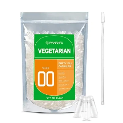 Abbildung von WANANFU Vegane Leerkapseln Größe 00 (100 Stück) Bundle mit 2 Mikrolöffeln, leere Kapseln zum Befüllen, Kompatibel Kapselfüller