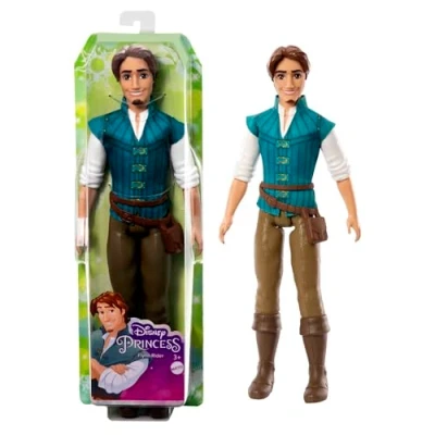 Abbildung von Mattel DISNEY Princess Flynn Rider Puppe im charakteristischen Look, weiches Hemd, Gürteltasche, modellierte Hose und Stiefel, für Kinder ab 3 Jahren, HLV98