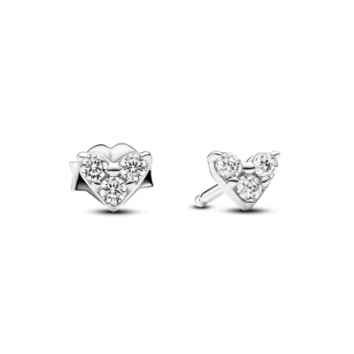 Abbildung von Pandora Triple Stone Heart STUD Ohrringe, Damen, Größe: One Size, Sterling silver