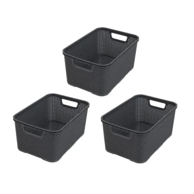 Abbildung von BranQ Home essential Korb in Rattan Design 3er Set Grösse M 10l, Kunststoff PP, Anthrazit