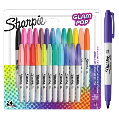 Abbildung von Sharpie Glam Pop Permanent Marker feine Spitze für klare Details verschiedene Farben 24 Wasserfeste Stifte