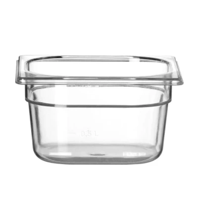 Abbildung von HENDI Gastronormbehälter, Temperaturbeständig von 40 bis 110C, Skalierung, Geruchs und geschmackneutral, 1,6L, Polycarbonat, GN 1/6, 176x162x(H)100mm, Transparent
