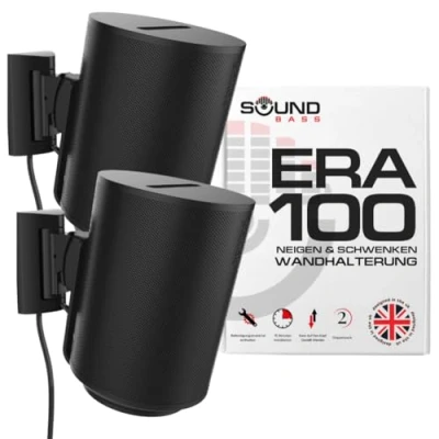 Abbildung von Sound bass ERA100 Wandhalterung neig und schwenkbar, Schwarz, Twin (2 Stück), kompatibel mit Sonos ERA 100, mühelose Installation, inklusive Montageset, doppelt, Paar