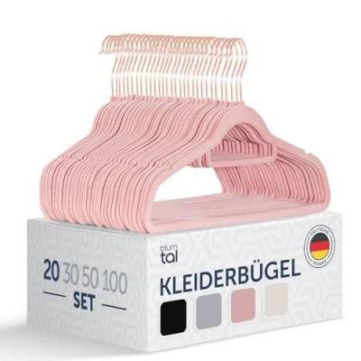Abbildung von Blumtal Kleiderbügel 20 Stück Samt 360 drehbar und belastbar platzsparend rutschfest Rosa mit Samtbezug Samtbügel Hangers