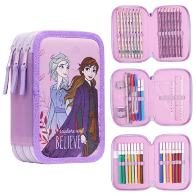 Abbildung von Disney Federmäppchen Mädchen Die Eiskönigin Stitch Federtasche Gefüllt Schulmäppchen 2 3 Fächer mit Inhalt Schule Etui Pencil Case (Rosa Mehrfach)