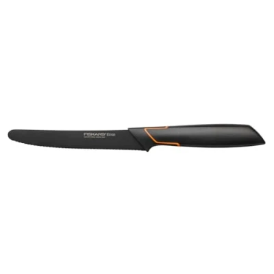 Abbildung von Fiskars Tomatenmesser, Modernes Design, Gezahnte Klinge, Gesamtlänge: 25 cm, Qualitätsstahl/Kunststoff, Edge, 1003092, Schwarz