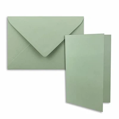 Abbildung von 25x DIN B6 Faltkarten Set mit Umschlägen in Eukalyptus 120 x 170 mm ideal für Einladungskarten, Hochzeit, Taufe, Kommunion, Konfirmation Marke: FarbenFroh