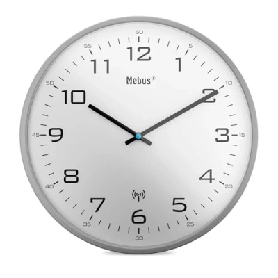 Abbildung von Mebus Funk Wanduhr, 30 cm, lautlos, Grauer Rahmen, weißes Zifferblatt, Modell 13081 Modern und geräuschlos, Grau