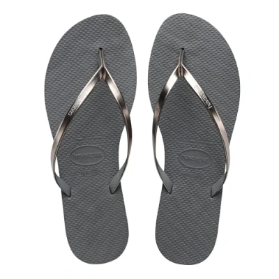Abbildung von Havaianas You Metallic Flip Flop Damen, Stahlgrau / metallischer Graphit, 33/34 EU