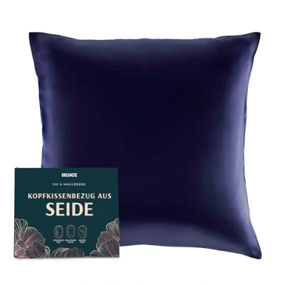 Abbildung von Dreamzie Seidenkissenbezug 65x65 cm für Haar und Haut, Kissenbezüge Seide 19 Momme (Dunkelblau, 1 Stück)
