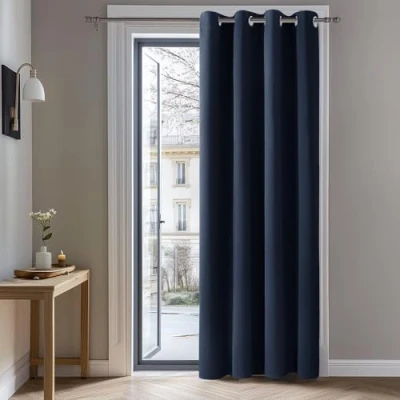 Abbildung von Deconovo Vorhang Blickdicht Ösen Gardinen Verdunklung Ösenvorhang lichtundurchlässig Dicke Thermogardine Kälteschutz warm Hitzeschutz, 214x132 cm(HöhexBreite), Dunkelblau, 1 Stück