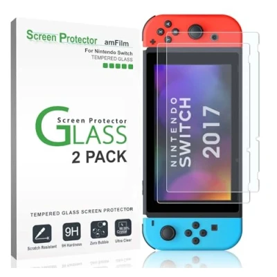 Abbildung von amFilm Displayschutzfolie aus gehärtetem Glas für Nintendo Switch 2017, 2 Stück