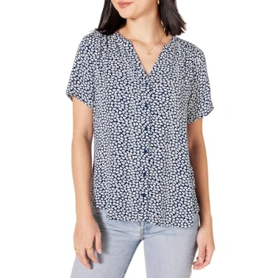 Abbildung von Amazon Essentials Damen Gewebte Kurzarmbluse, Blau Blüte, L